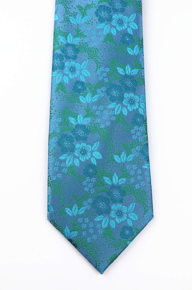 Elfeves Mens Teal Blue Ties Floral Fashion Woven Silk Paisley Party Formal Necktie Gifts - Image 5